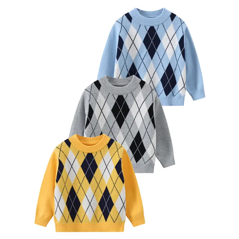 #backtoschool#SohoChic 3-piece warm knitted sweater for children in autumn and winter girl college wind round neck diamond pattern children's clothing