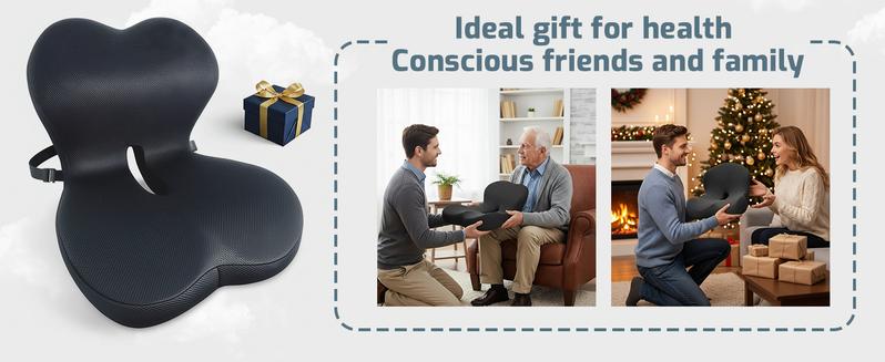 2026 New Upgraded Non-Slip Memory Foam Seat Cushion with Lumbar Support for Back Pressure Relief Office Chair Car Seat Sciatica Pad Adjustable Strap for Desk Gaming Chair