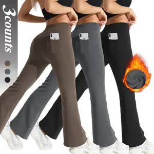 2026 women's bell bottoms, leggings and yoga pants, bell bottoms, high waist, leisure sports and leisure lounge, high bottom pockets, plus velvet warm fabrics, suitable for daily wear and exercise, suitable for autumn and winter seasons. Womenswear