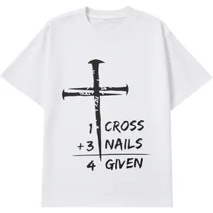 Christian Forgiveness Graphic Tee for Men – "1 Cross + 3 Nails = 4Given" Faith Shirt, Bible-Inspired Jesus Design Crewneck Fabric