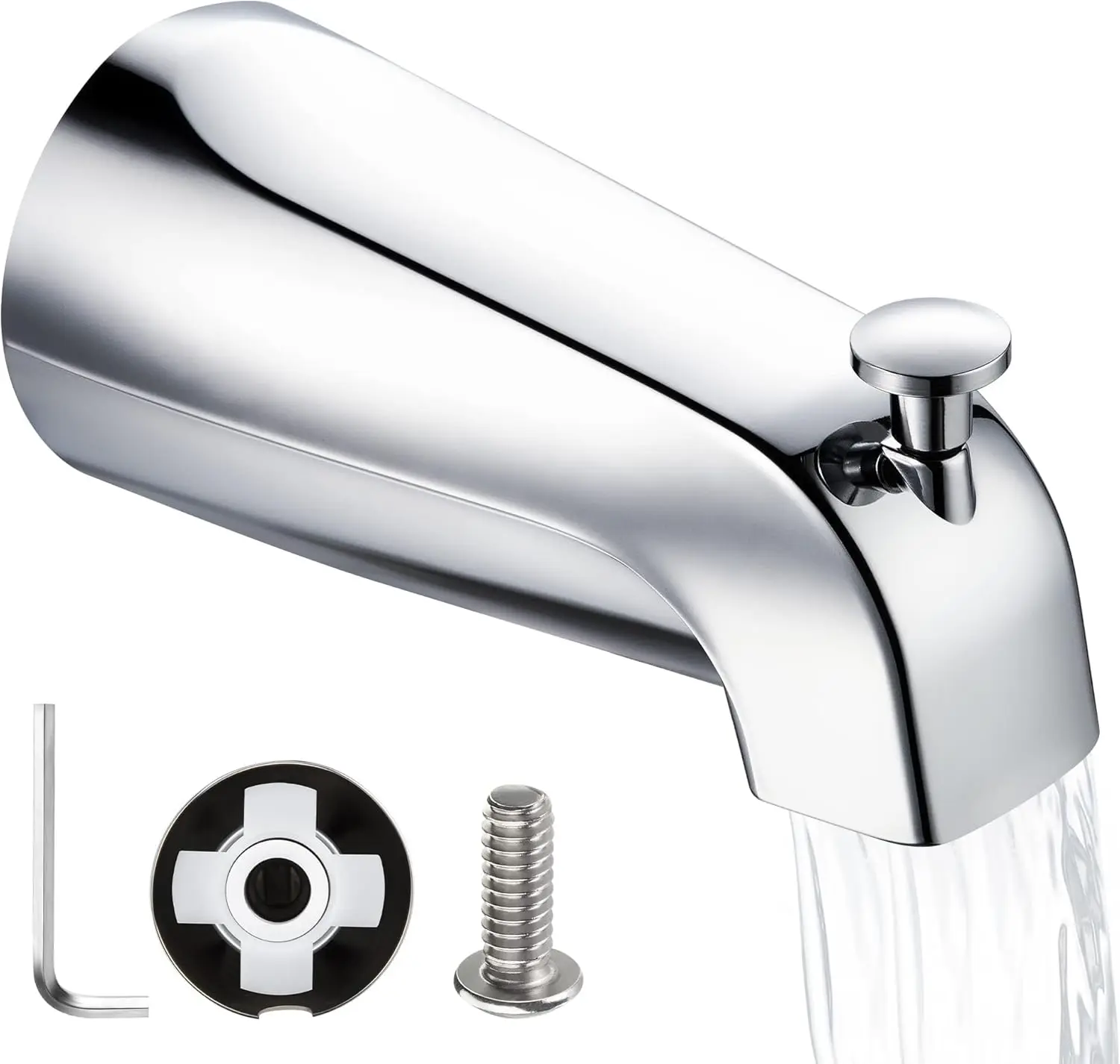 Chrome Slip-Fit Tub Spout with Diverter - 1/2 Copper Pipe Connection, Leak-Proof Metal Bathtub Faucet Spout Replacement, Easy DIY Installation for Bathrooms (1 Pack), Pre-Assembled