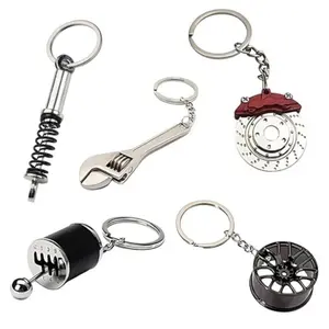 5-Piece Car Lover Keychain Set – Manual Gear Shifter | Wheel Rim | Wrench | Shock Absorber | Brake Disc Keychain | Auto Enthusiast Gift Set | Cars/Trucks/Bikes | Parts Keyring