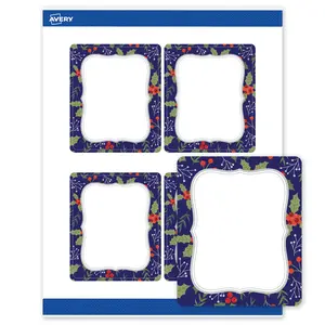 Avery Printable Rectangle Labels, 4" x 3-1/3", Matte White, Pre-printed Navy Border/Metallic Silver Frame Design, Sure Feed Technology, Laser & Inkjet Compatible, 80 Total