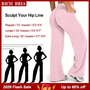 RICH BRIA Straight Leggings with Pockets for Women No Front Seam Workout Leggings High Waist Wide Leg Yoga Pants Casual Work Pants 31"/ 33"/ 35"
