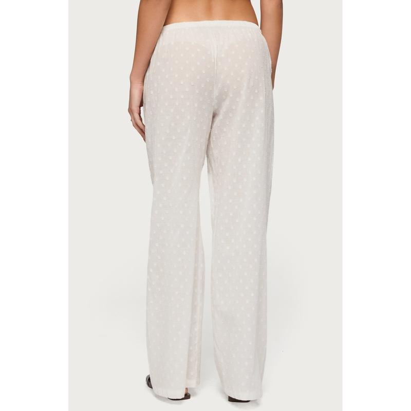 Embroidered Polka Dot Sheer Cotton Pants