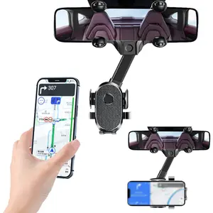 Phone Holder 360° Rotated Rear View Phone Holder, Rearview Mirror Car Phone Mount, Retractable Strong Grip Durable Car Phone Holder