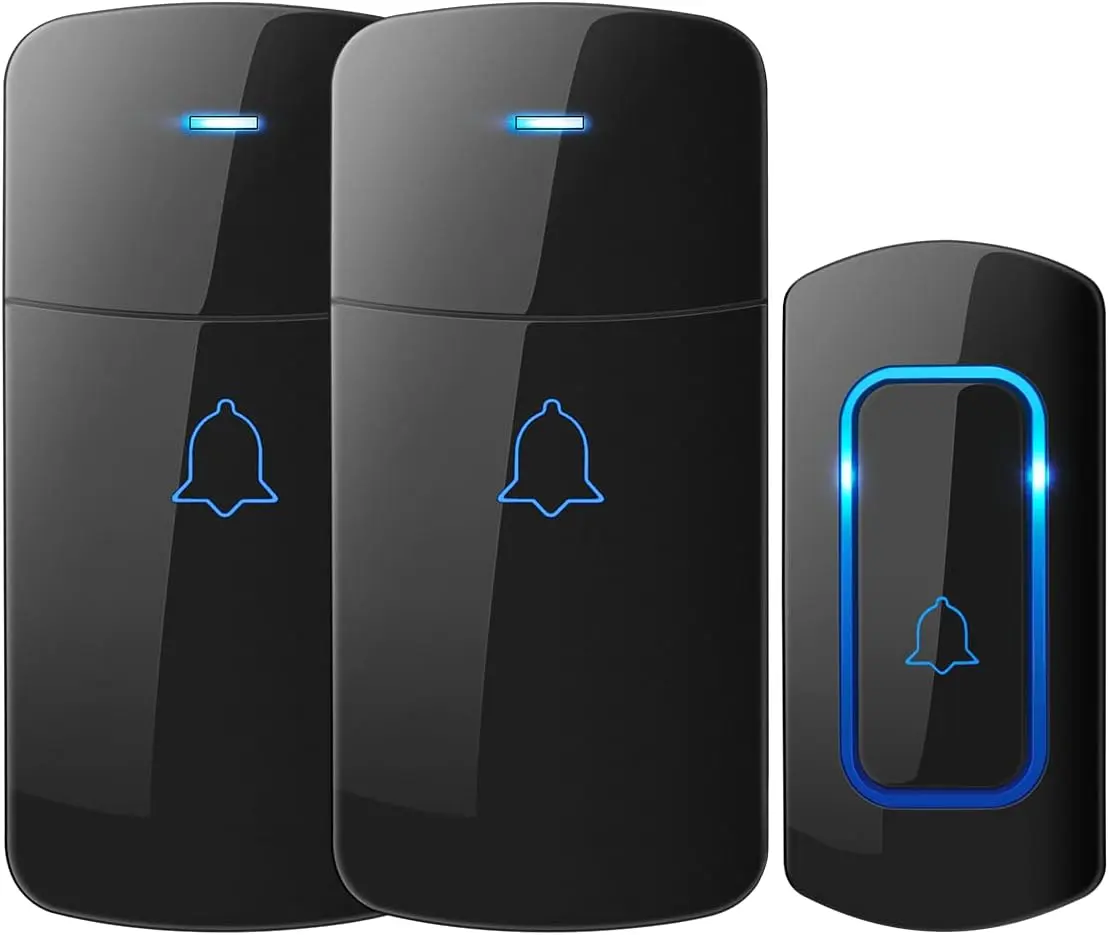 Big Spring Deal - Smart Wireless Doorbell Ringer D-3C Kit, Adult Smart Home Gadgets, Home Security Bluetooth System, 1300ft Long Range Chime Alert, 52 Melodies, LED Flash, 2 Plug-in Receivers, 1 Push Button (Black) - Doorbells & Intercoms