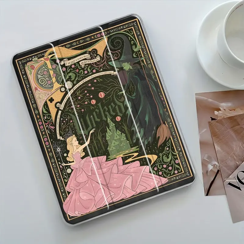Wicked Vintage Fairy Tale iPad Case,Tri-Fold Stand Case for iPad, Transparent Acrylic Hard Back,Pencil and Charger Slots, Ultra-Thin Scratch-Resistant Design for iPad 10.2inch, Mini, Pro, Air, Ideal for Work and School