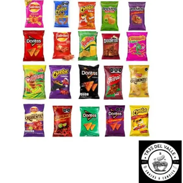 Tras Del Valle 21 Pack of Sabritas Assorted Flavors Crispy Crunchy Chips Spicy & Non-Spicy Snacks Variety Pack Mexican Flavors Bold Mexican Flavors (Small - Sized Bag)