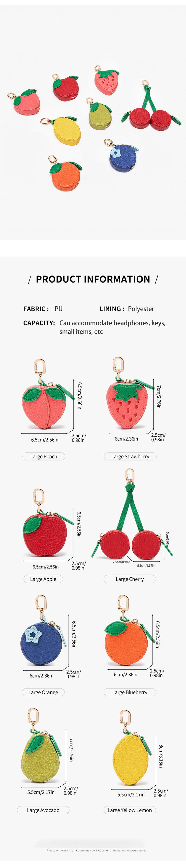 Fruit Shape Cherry Design Fruit Charm Coin Purse Blueberry Peach Cute Key Chain Mini Pouch Wallet Gift For Airtag Girl Women bag charms purse charms bag charm purse accessories cherry charm for bag