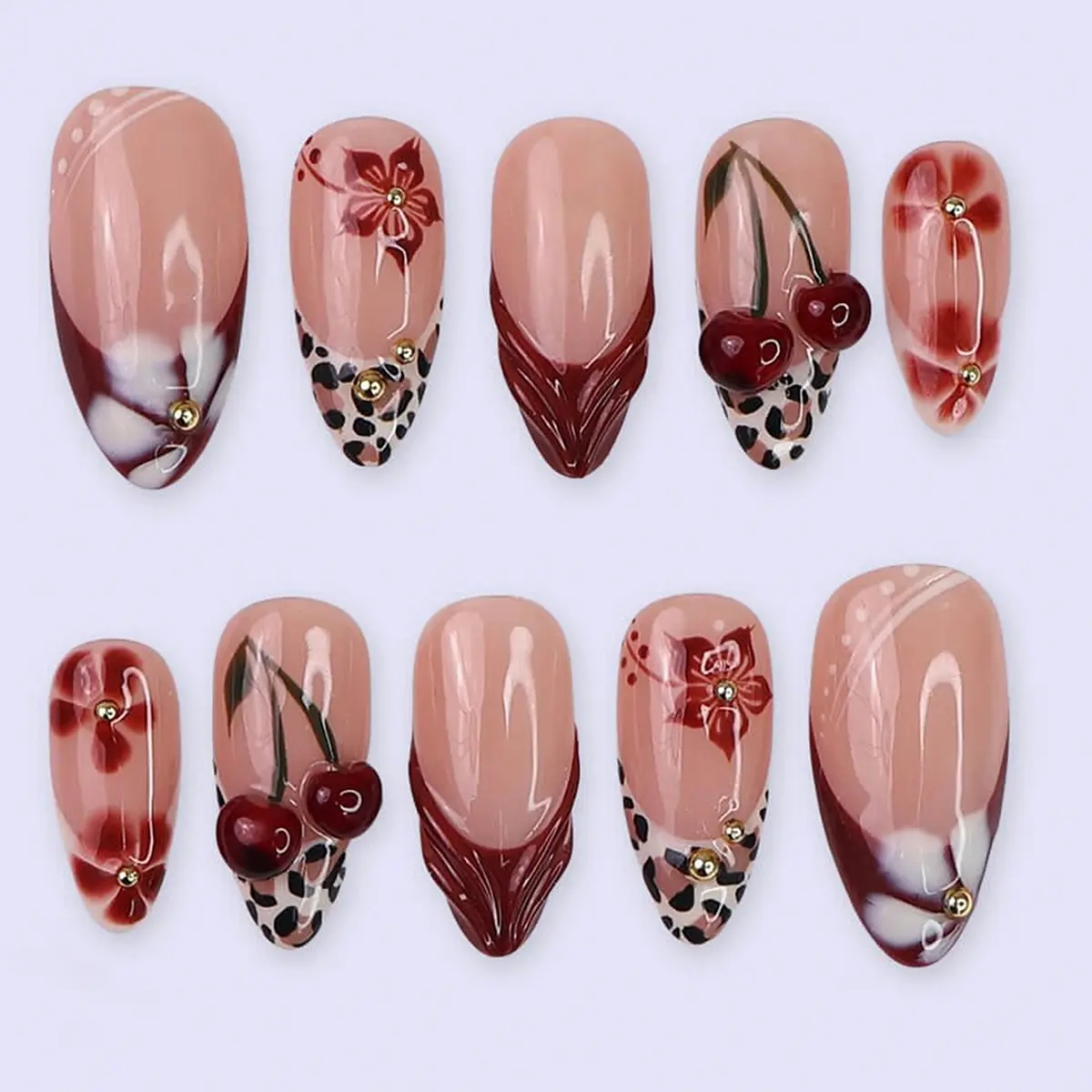 24pcs almond shaped press on acrylic nails autumn and winter European and American hot girl style, sweet and cool leopard print, 3D glue, party fake nails, Decorative nails