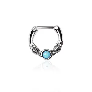Vintage Opal Septum Clicker Ring - 316L Surgical Steel