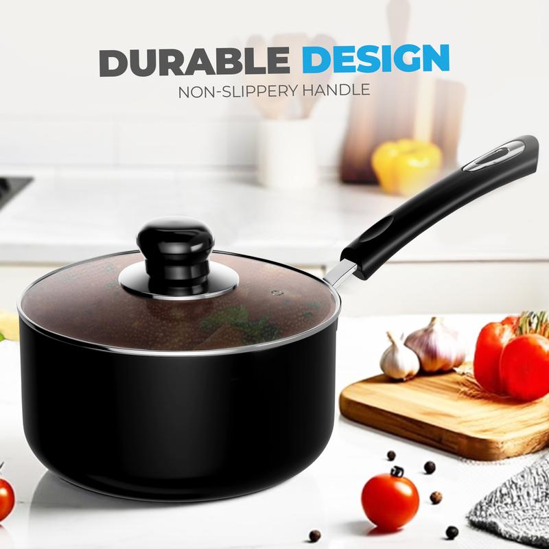 Utopia Kitchen Nonstick Stock Pot Saucepan Set with Lid - 1QT & 2QT | Multipurpose Cookware for Home & Restaurant Use Aluminium Glass