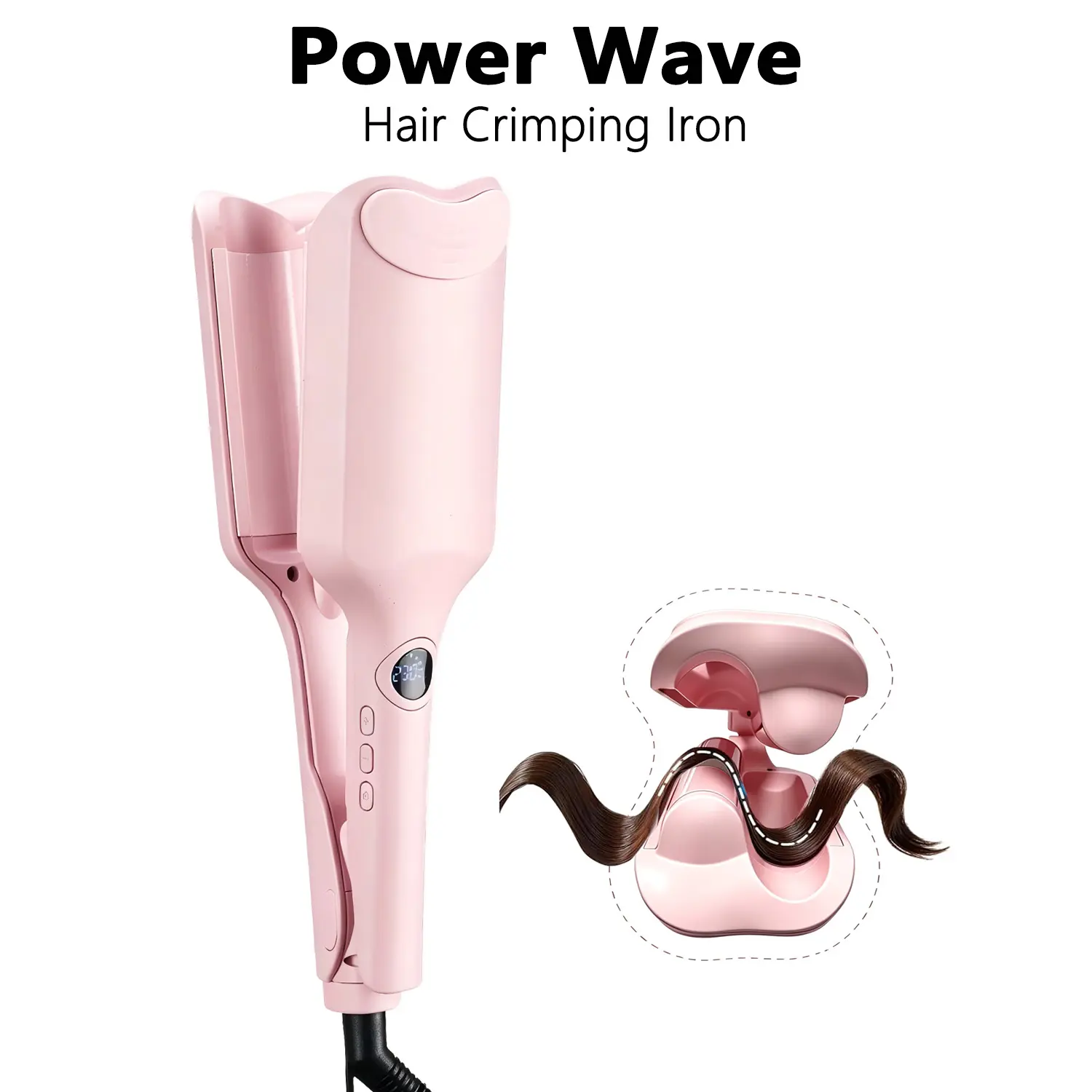 Pink Ionic Power Wave Hair Crimper with Ionizer - Ventilation Design Hair Styling Tool, Less Damage, Frizz Reduction, Effortless Styling, Double-Voltage Curlers & Straighteners, Wave Crimper, Dual Voltage, Effortless Curl, Handheld Tool, Heat Styling Curl