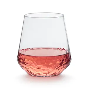 Libbey Hammered Base Stemless Wine Glasses Set of 8, 17.75 oz, Dishwasher-Safe, Chiseled Textured Glassware Set, All Purpose Wine Glasses for Everyday Use