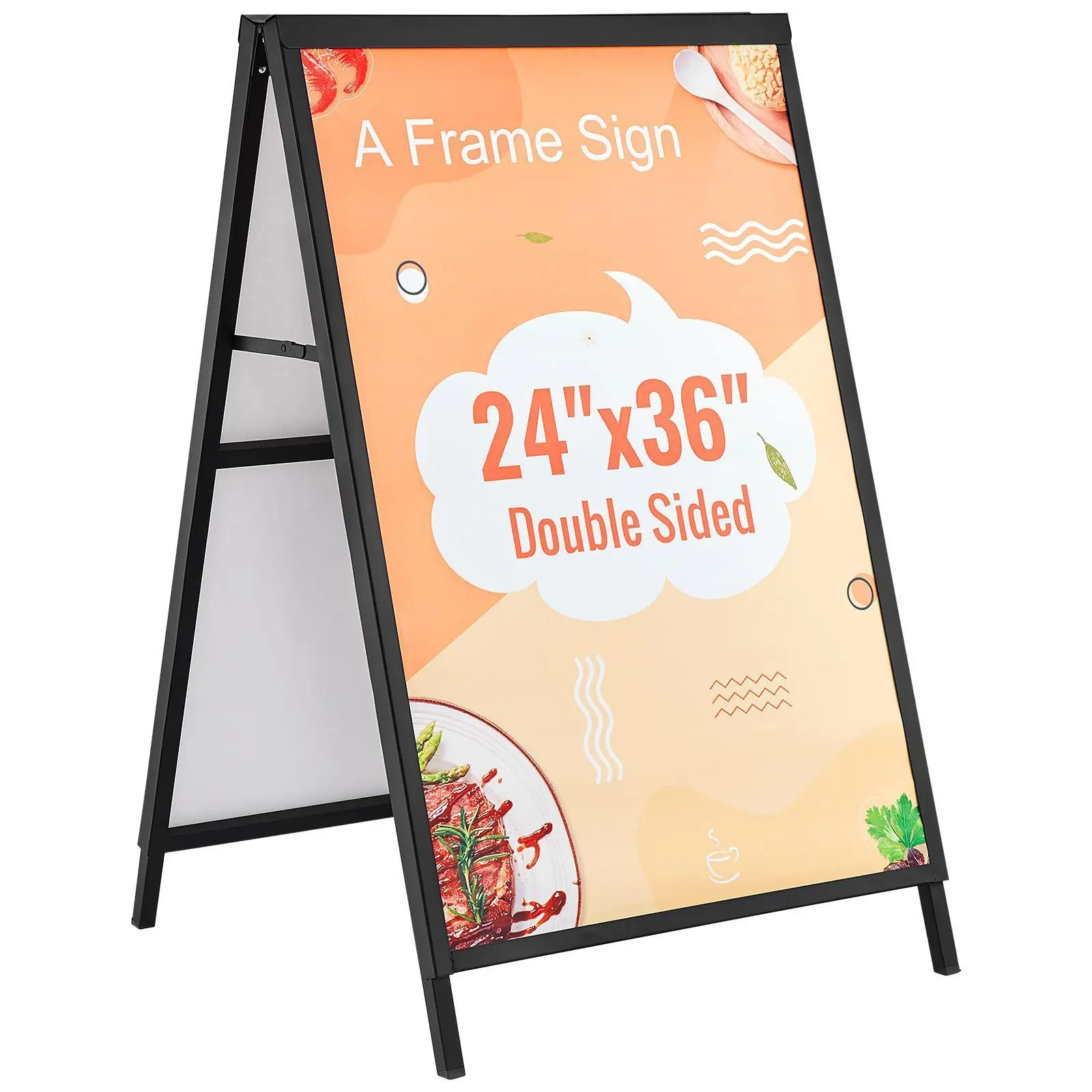 【Summervibes】VEVOR A Frame Sidewalk Sign, 24x36 Inch Heavy Duty Slide-in Signboard Holder, Double-Sided Folding Sandwich Board Signs, Steel Pavement Sign Poster for Outdoor Business Street Advertising (Frame only)