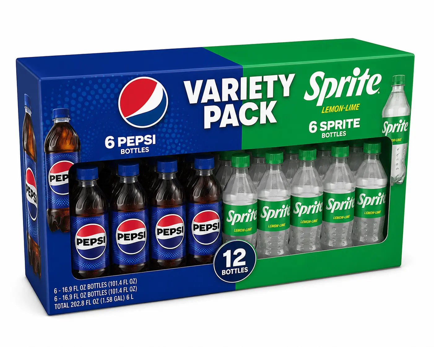 Sprite Lemon Lime Soda & Pepsi Cola Soft Drinks Variety Pack, 16.9 fl oz Bottles, 12 Pack (6 Sprite + 6 Pepsi)