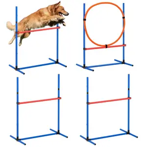 VEVOR Dog Agility Training Equipment,  , 4 PCS Set - Adjustable High Hurdles and Jump Ring, Puppy Obstacle Course Jump Starter Kit with Poles Storage Bag for Backyard, Indoor, Outdoor