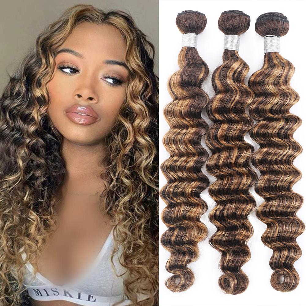 Honey Blonde Highlight Sew In P4/27 Human Hair Bundles Loose Deep Wave Hair Bundles Ombre Brown Bundles for Quick Weave Honey Blonde Highlight Sew In P4/27 Human Hair Bundles Loose Deep Wave Hair Bundles Ombre Brown Bundles for Quick Weave