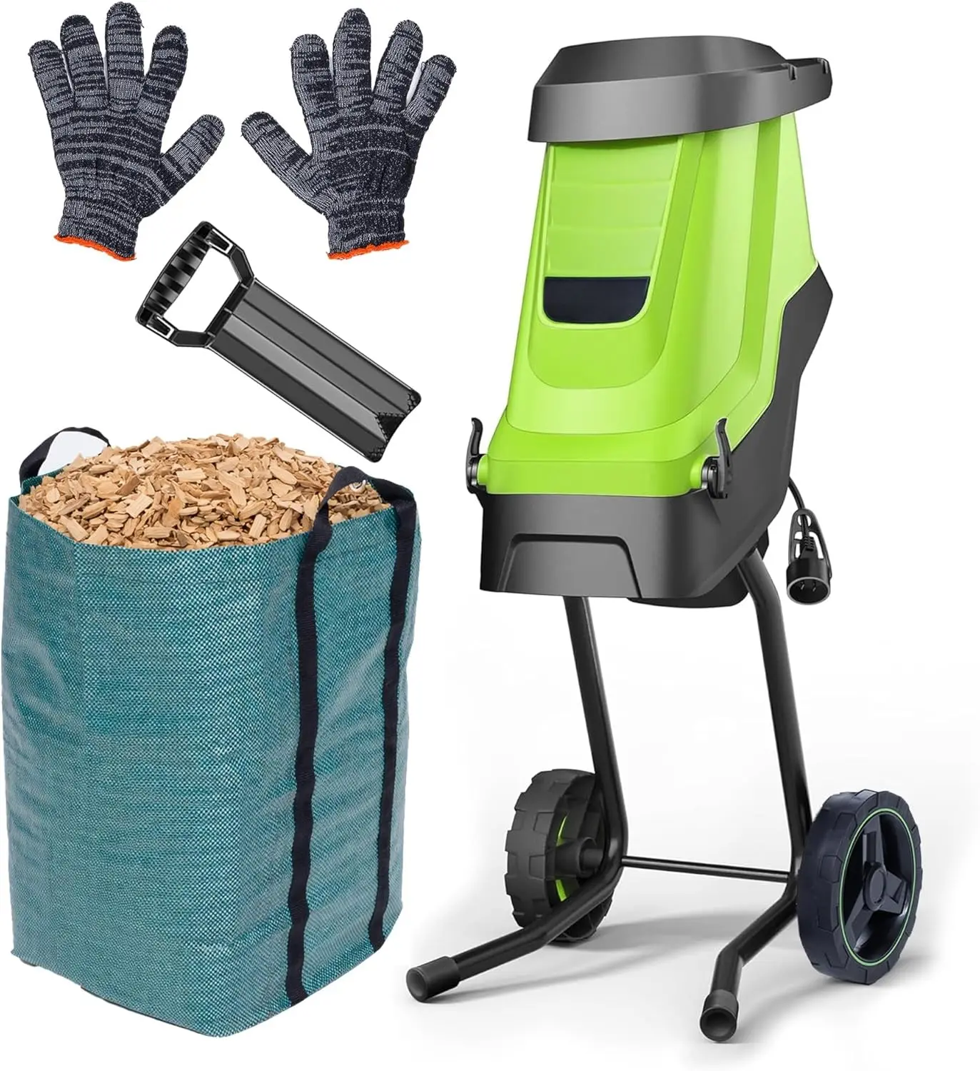 15A Electric Wood Chipper & Mulcher with Collection Bag - Compact Quiet Operation Garden Shredder for Branch Shredding, Heavy Duty Yard Waste & Stick Tool