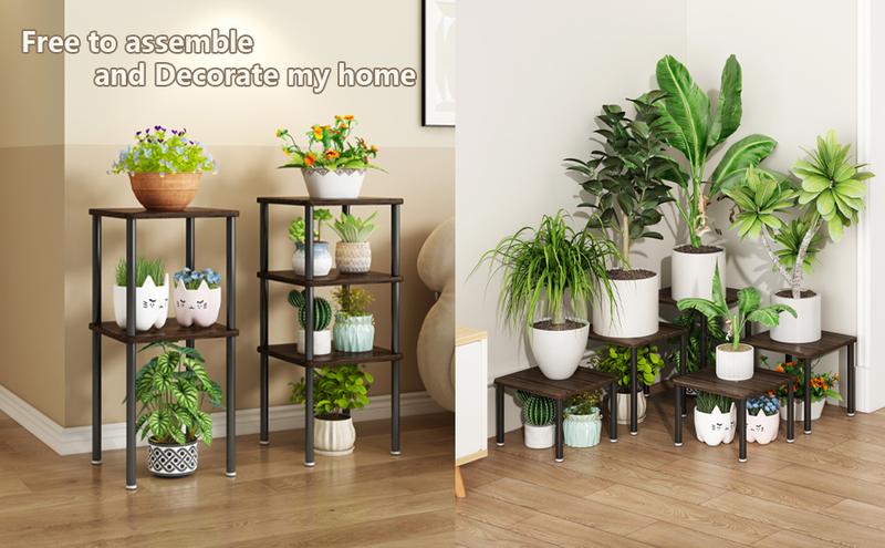 5 Pack Indoor Plant Stand Pot and DIY Tall Metal Flower Stand for Multiple Plant for Patio Balcony Garden, Black+White Deals For You Days