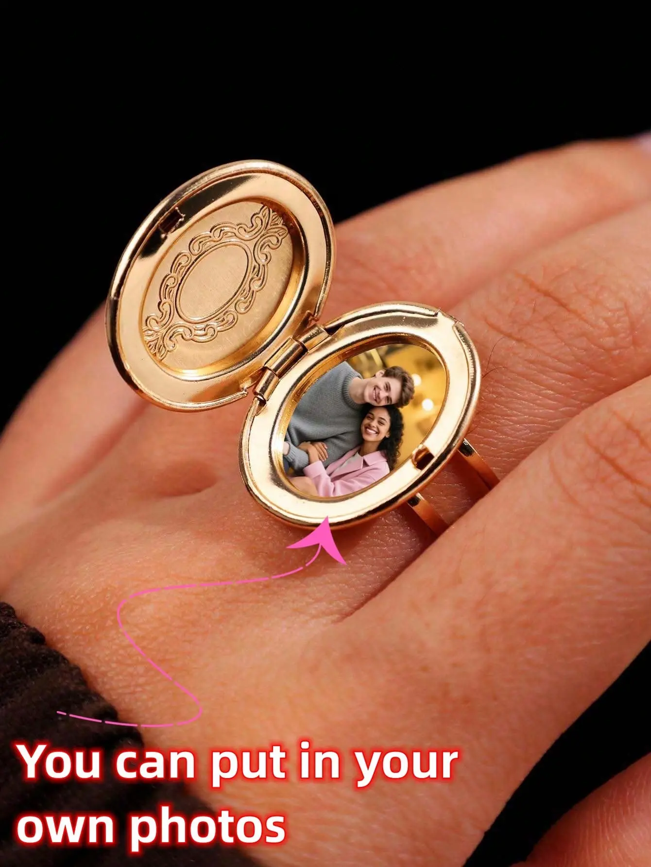 Women's Minimalist Geometric Vintage Alloy Openable Locket Ring - Customizable Round Photo Holder, Casual Chic Costume Jewelry Accessory, Sentimental Gift for Loved Ones, Everyday Wear