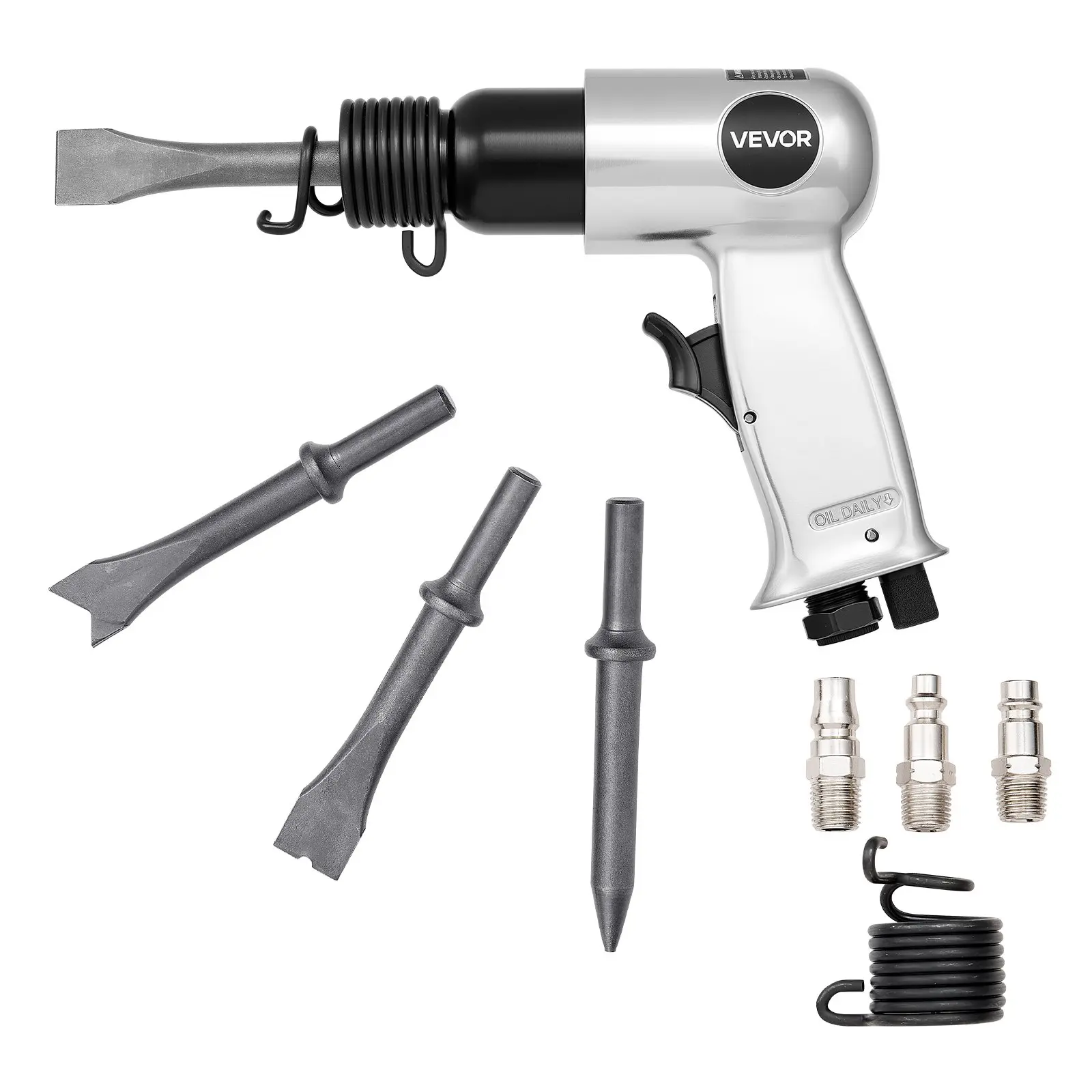 【Summerfinds】VEVOR Pneumatic Air Hammer, 4500BPM Pneumatic Tool Kits with 1.57-in Stroke & 4PCS Round Shank Chisels, Lightweight Compact Air Chisel Shovel for Cutting, Punching, Bundle Kit Tool Kits, Construction Sites