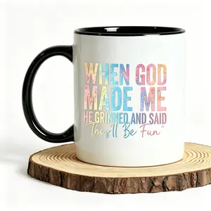 Fun Letter Print Reusable Coffee Cups Ceramic Cup for Outdoor Activities 11Oz Ceramic Mug