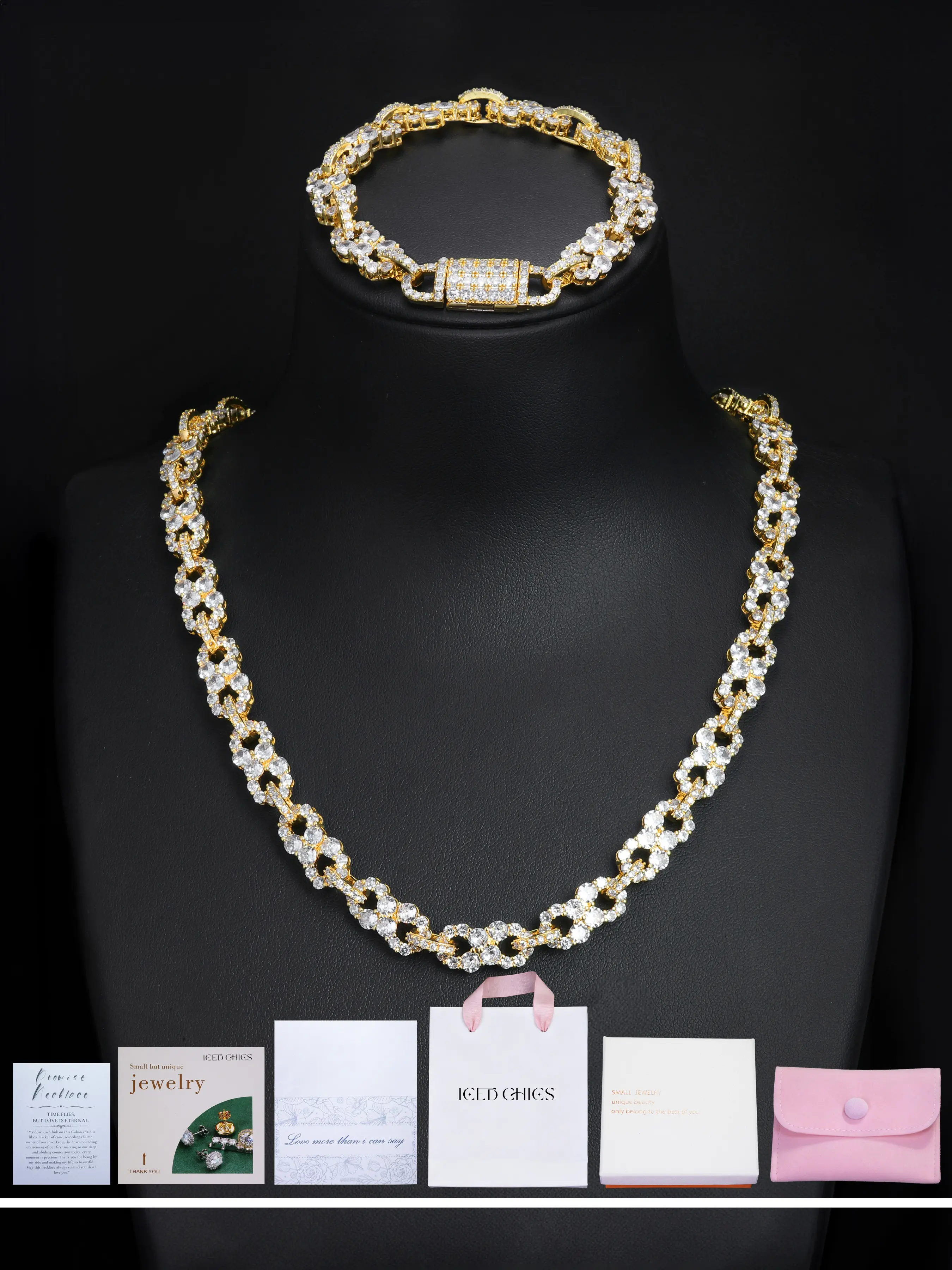 Iced Chics Infinity Necklace & Bracelet Set, Zircon Hip Hop Jewelry, Street Style, Gift Box Included, Jewellery Gift Set, Jewelry Sets, Necklace and Bracelet Set, Perfect for Valentine's Day, Father's Day, Birthday