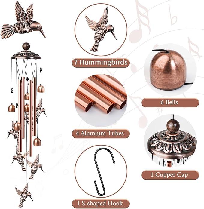 Outdoor Hummingbird Wind Chimes-Aluminum Bird Windchimes,Festival Hanging ornaments for Home patio Outside Decoration,Garden decor Memorial Gift