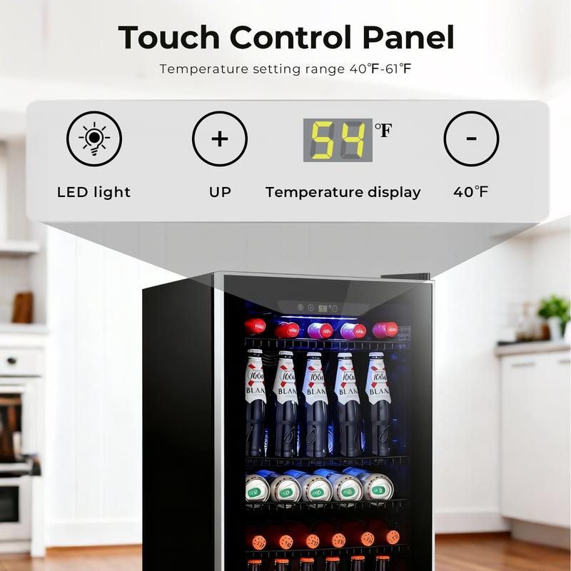 Kismile 18L Beverage Refrigerator Cooler 24Can Mini Fridge with Quiet Compressor LED Light Freestanding Small Fridge for Home Bar 40-61°F Electronic Temperature Control