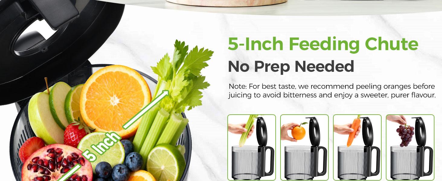OSTBA Cold Press Juicer, 5'' Large Feed Chute, Slow Masticating Juicer for Whole Fruits & Vegetables, High Juice Yield, BPA-Free, Easy to Clean