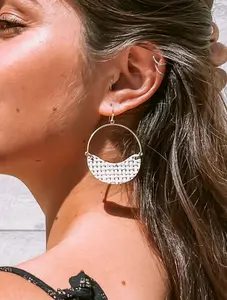 Cream Rattan Cresent Gold Earrings