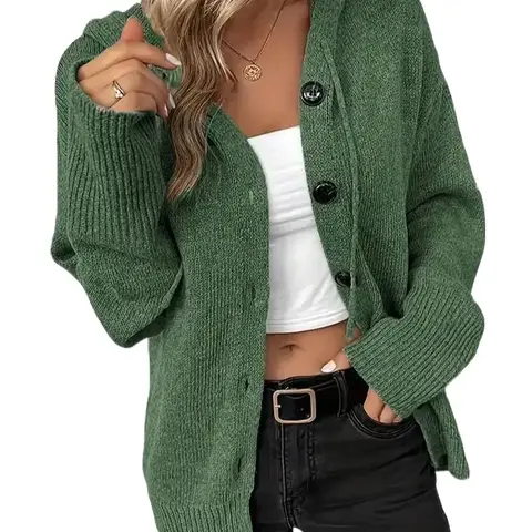 Women's Casual V-Neck Button-Down Hooded Cardigan - Long-Sleeve Sports & Outdoor Top for Chic Everyday Elegance, Pair with Jeans or Leggings, Longsleeves