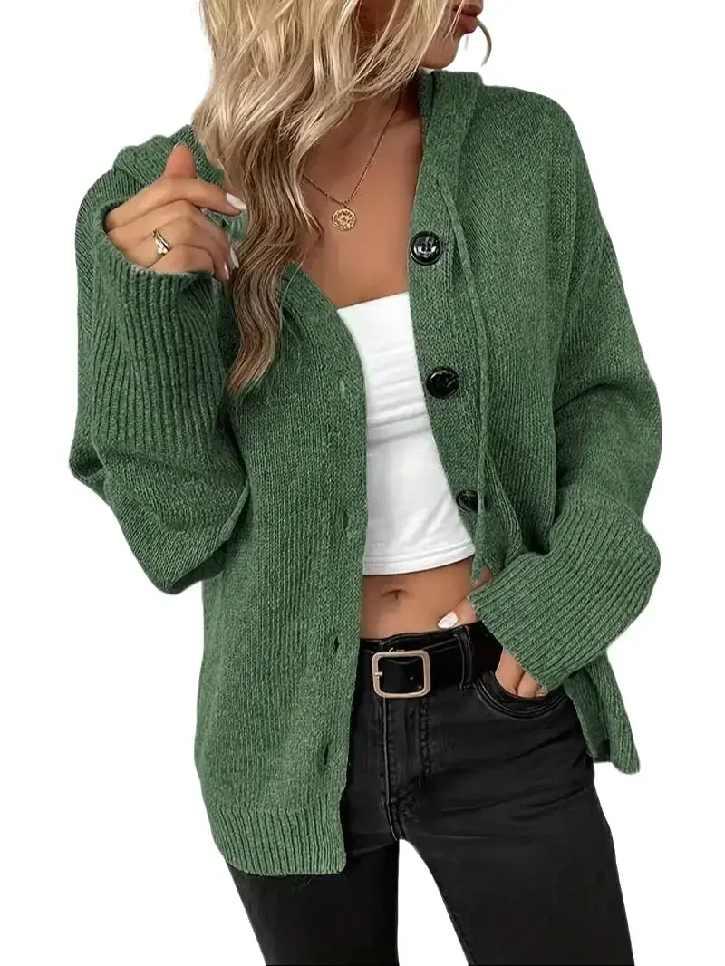 Women's Casual Cardigan V Neck Button Down Hooded Sweaters Long Sleeve Hoodies Outfits