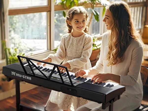 61 Key Piano Keyboard Electric Piano with Light-Up Keys 255 Tones Rhythms Smart Learning System Headphone Microphone Keyboard Stand Stool Stickers Complete Set for Beginners