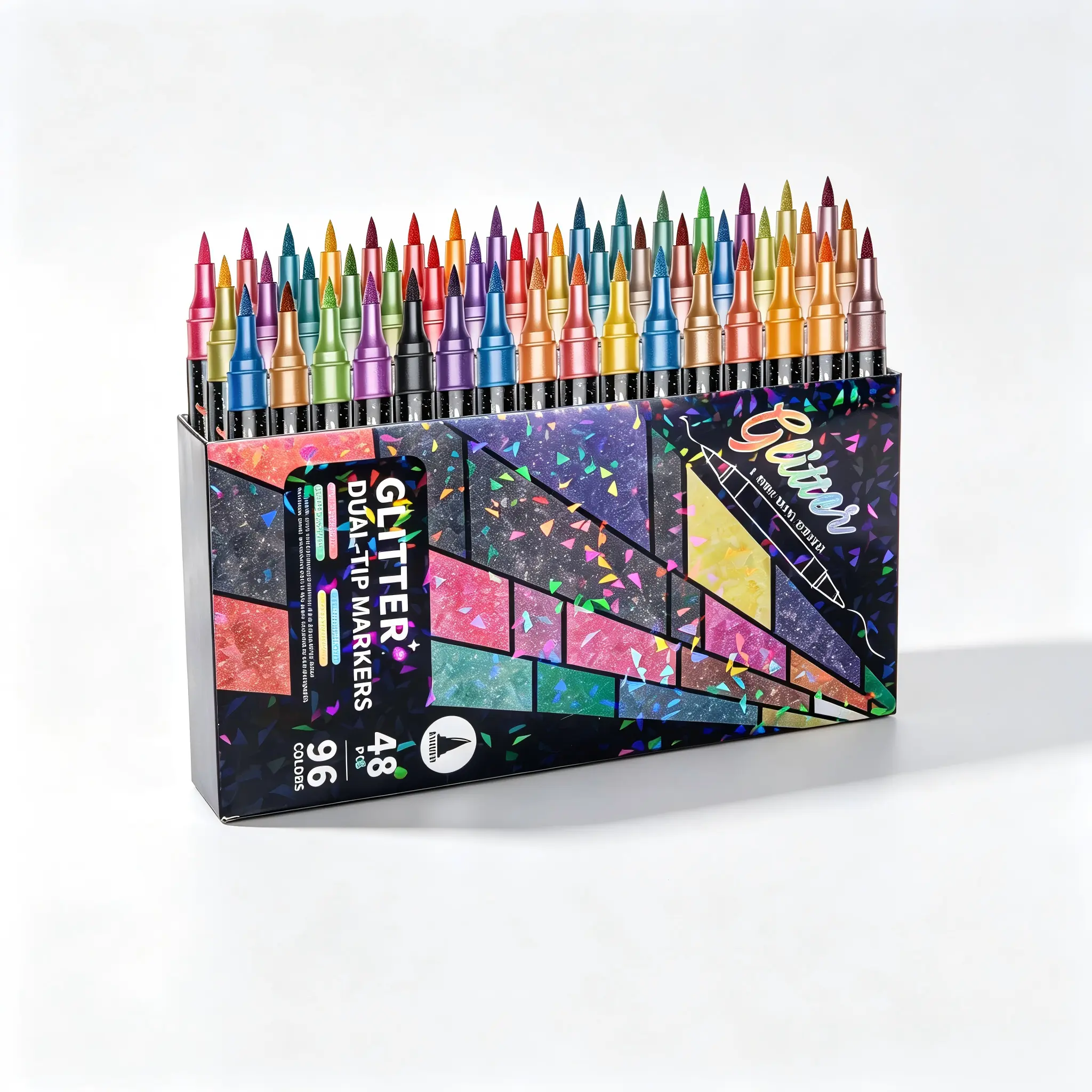 48-Pack Glitter Markers - Double Tip Art Crafting Supplies with 96 Shimmer Tone Colors, Fine & Brush Tips for Bullet Journaling, Scrapbooking, Gifts for Women Artists