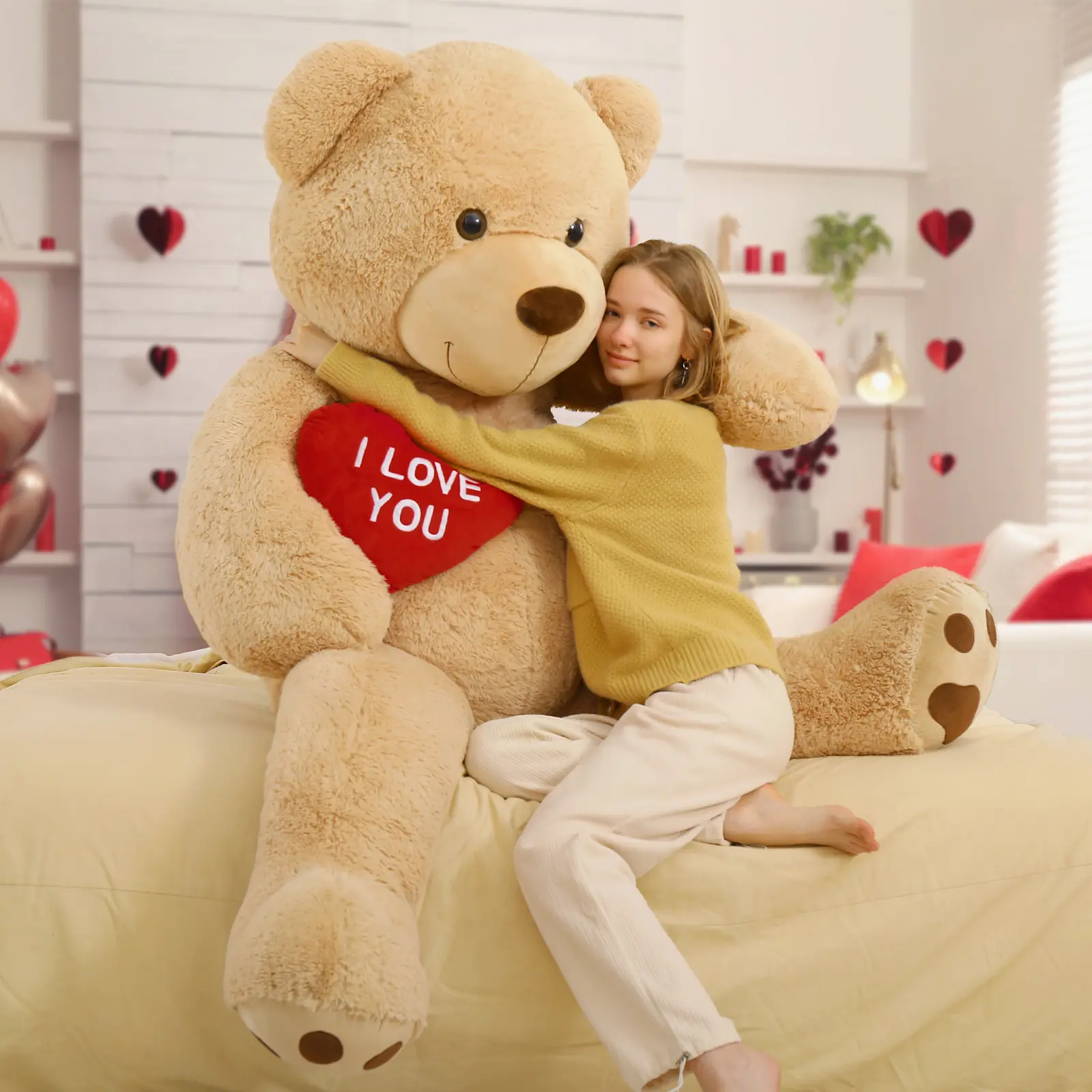 MaoGoLan 6ft Giant Teddy Bear Stuffed Animal with "I Love You" Heart - Soft Huggable Jumbo Plush for Girlfriend Boyfriend Wife Lover - Perfect Gift for Valentine's Day Anniversary Birthday #Summervibes