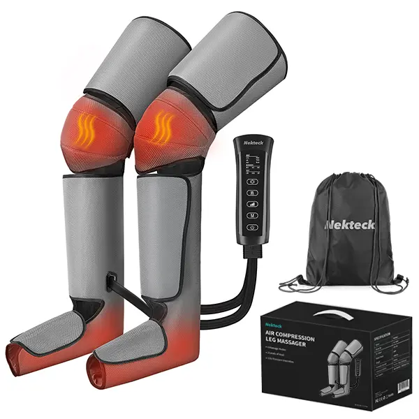 Nekteck Leg Massager for Circulation and Pain Relief Air Compression Foot Calf Thigh Massager with 2 Heat and 3 Vibration 6 Modes 3 Intensities