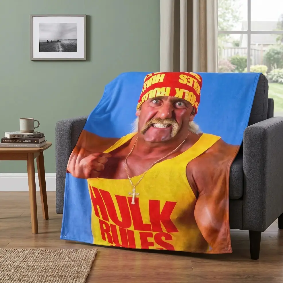 Hulk Hogan Wrestling Blanket, Baby blankets and adult blankets – Soft Plush Fleece Throw, Cozy Warm Lightweight WWE Blanket for Couch Bed Sofa Gaming Room, Bedroom Decor, Perfect Gift for Wrestling Fans Collectors Teens, Christmas & New Year Gift birthday