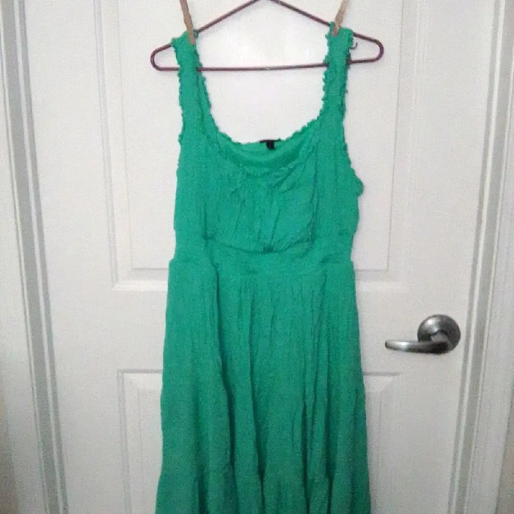 Torrid Plus Sz Crinkle Gauze Aqua Green Smocked Waist Midi Dress W/Pockets Sz 2