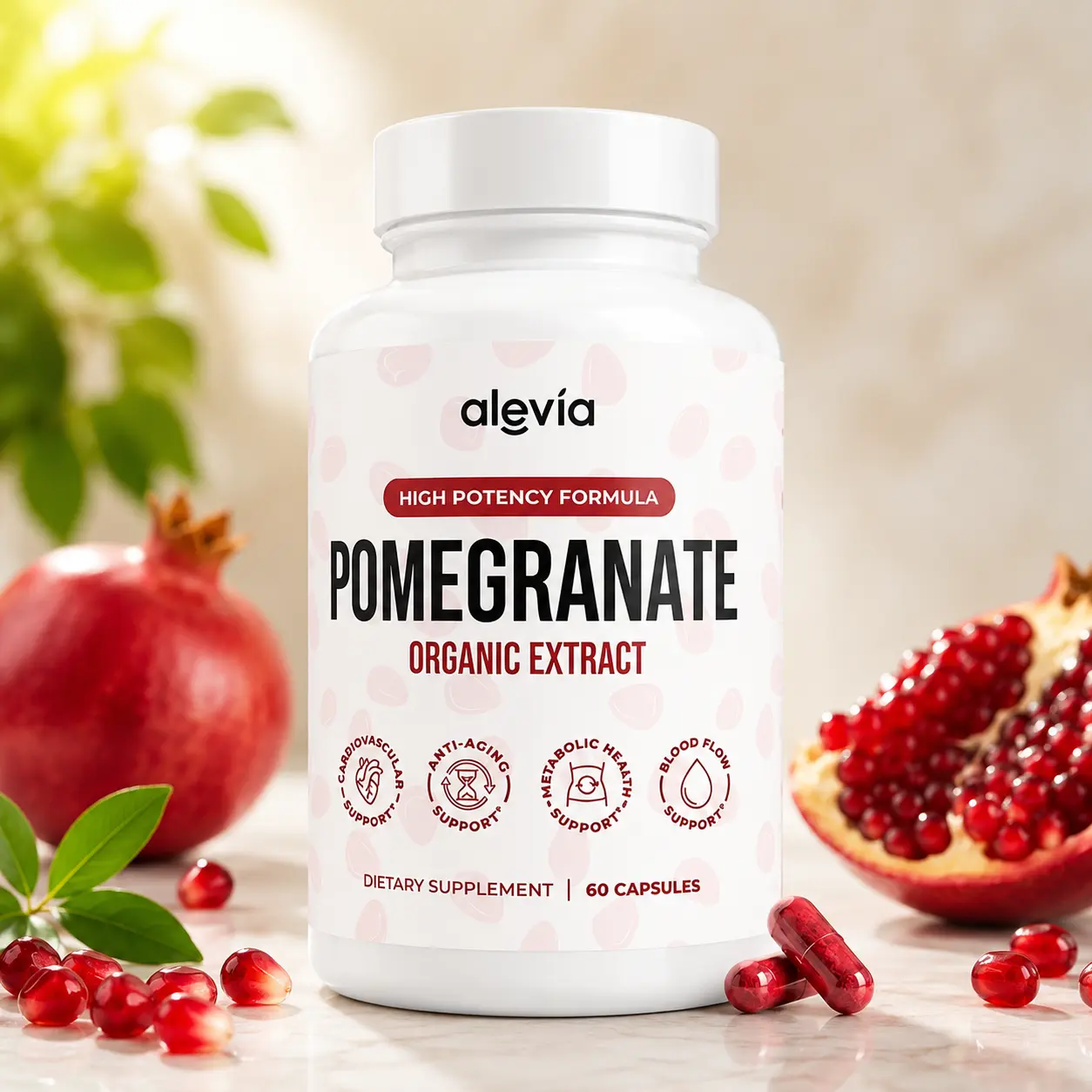 Alevia Organic Pomegranate Extract Capsules, Antioxidant Supplement, 60 Capsules