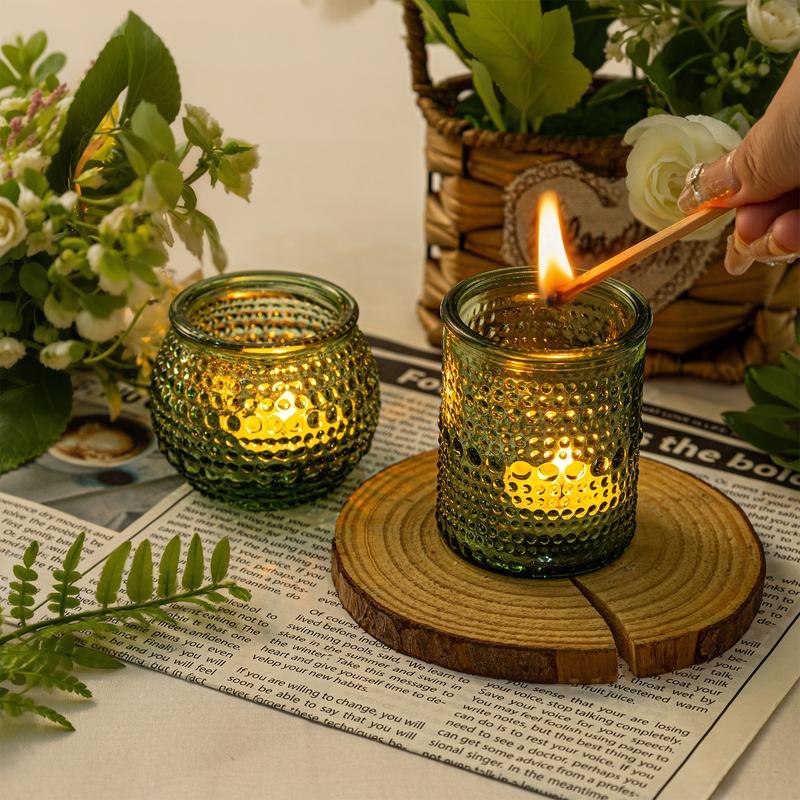 A Set of 24 Clear/ Blue/ Amber/ Green/ Pink/ Gold＆Purple Candle Holders of Varying Heights, Perfect for Wedding and Home Dining Table Decorations