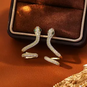 Snake Shape Ear Cuff Earrings 14K Gold Plated Micro-Pave Zircon Design, Chic Minimalist Fashion Jewelry Statement Earrings for Women DZEH2031