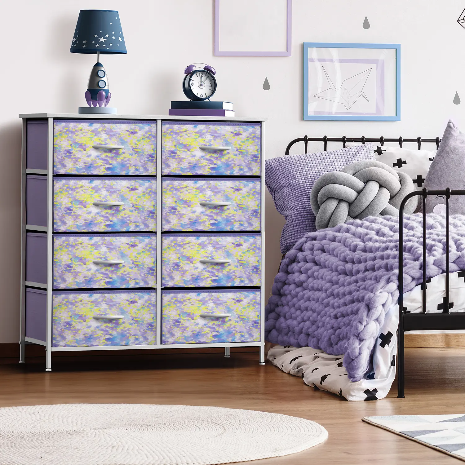 Sorbus Kids Nursery Dresser Furniture with 8 Drawers, Tie-Dye Fabric Bins for Clothes Storage