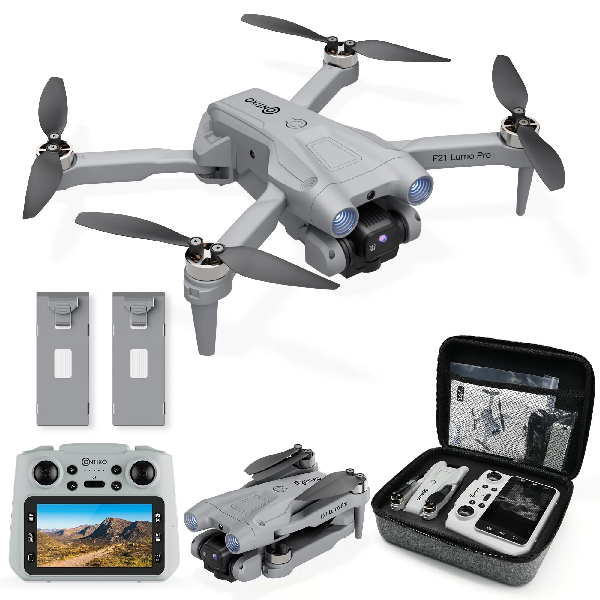 Contixo F21 Pro Foldable Portable Drone with Dual Camera, Brushless Motors, Obstacle Avoidance, Optical Flow Hover, FPV 4.3" Screen Remote, Automatic Adjustment Features & Drone Accessories for Adults, Adjustable