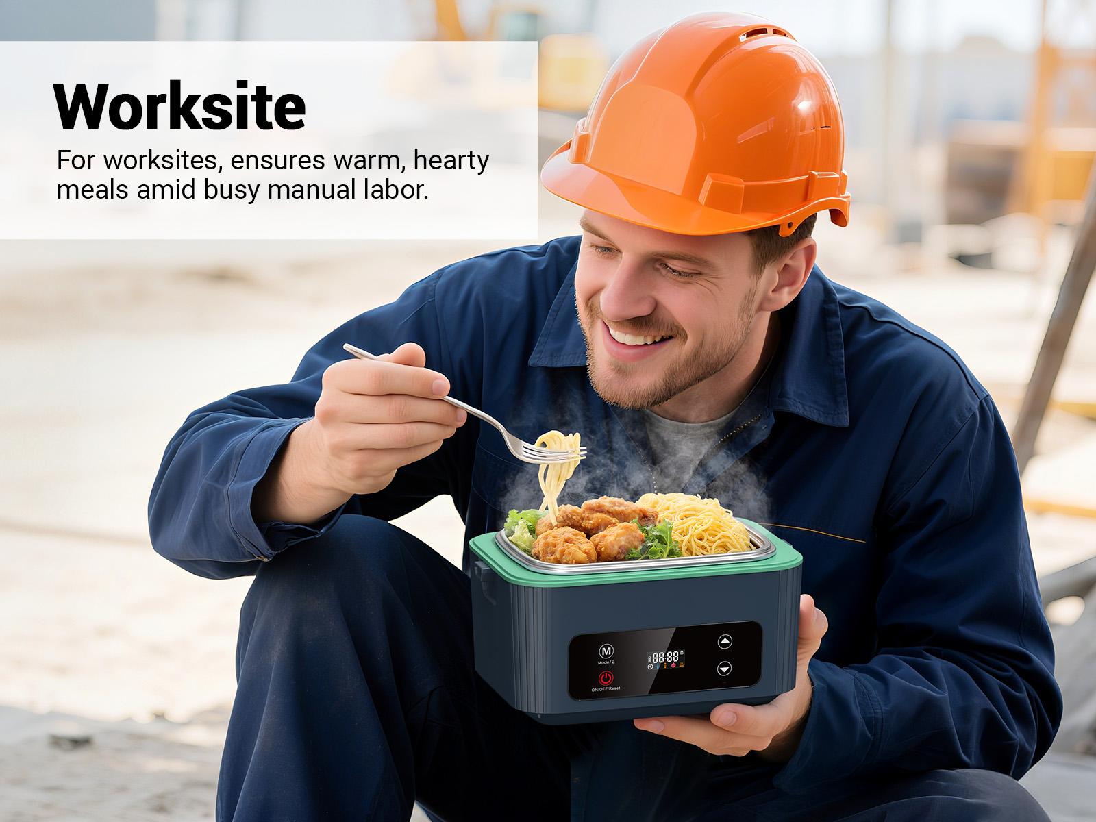 OGERY Self-Heating Electric Lunch Box, 100W Faster Heated Cordless Lunch Box for Adults with Automatic Heating, 40 fl oz 304 Stainless Steel Food Warmer with Timer for Hot Meals Anywhere