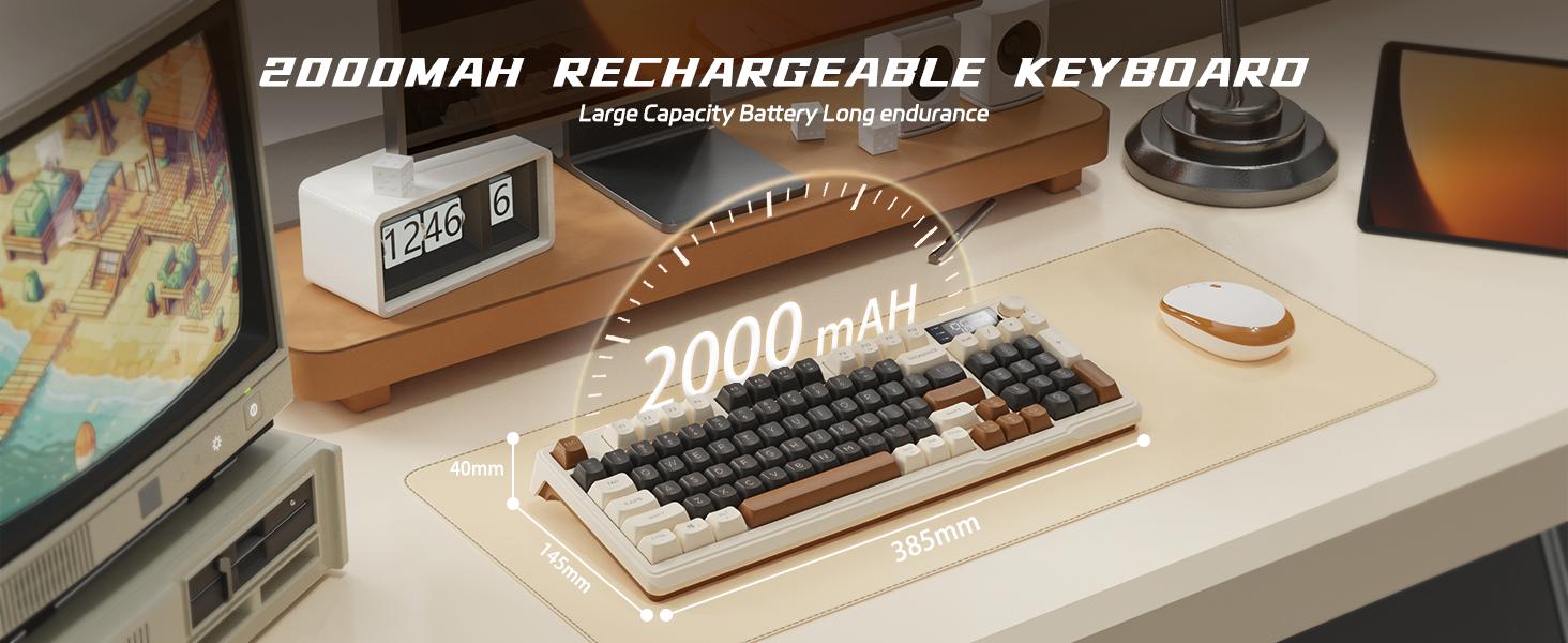 MAMBASNAKE×ZIYOU LANG M96 Wireless Keyboard Creamy Silent Membrane Keyboard with Rainbow Backlight Media Knob LCD Screen Dual Mode-Bluetooth/2.4Ghz,Ball Shape PBT Keycap 94 Key ANSI Layout for Win Mac PC Gamer