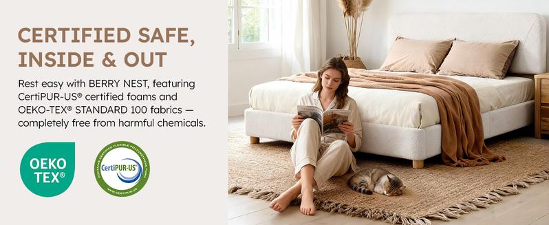 BERRY NEST Cloud Bed Frame, Upholstered Queen Size Bed Frame with Luxury Boucle Headboard, Solid Wood Legs, Rounded Corners Design & Easy Assembly – Modern Cream Platform Bed, No Mattress, No Noise, Queen,Full