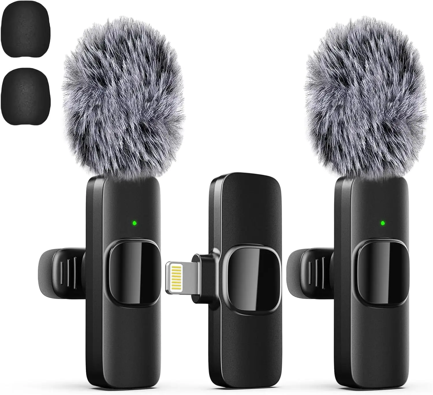 2-Pack Lightning Wireless Lavalier Microphones for iPhone, iPad, Smartphone, Bluetooth Cordless Dual Mini Clip-On Lapel Mics with Noise Reduction, Magnetic Charging, Plug & Play for Video, Podcast